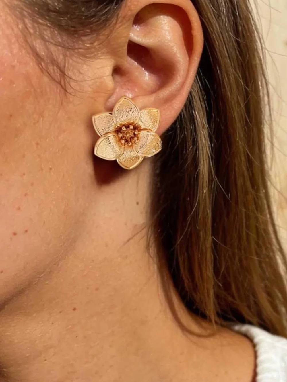 Anthropologie Gold Floral Petal Stud Earrings